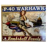P-40 Warhawk Metal Sign With Pin-Up Art