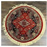 Round Oriental-Style Rug with Fringe
