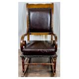 Wood Rocking Chair with Leather Upholstery