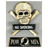 Wood Skull and Bones 'No Smoking' Plaque with POW