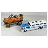 Tinplate Wind-up Car and Die-cast Greyhound Bus Mo