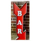 Red Arrow-Shaped Metal Bar Sign with Raised Letter