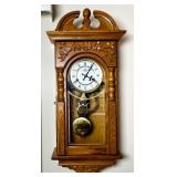 Wood Case Pendulum Wall Clock with Brass Details