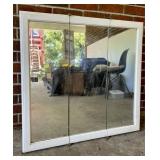 White Wooden Triple-Panel Folding Mirror