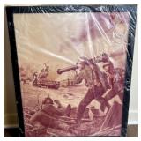Framed Military-Themed Print Under Wrap