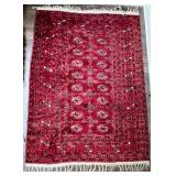 Red Wool Area Rug with Geometric Motifs