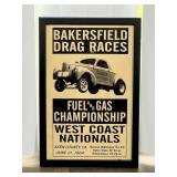 Framed 1964 Bakersfield Drag Races Poster