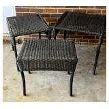 Three Wicker and Metal Accent Tables