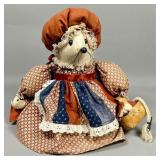 Cloth Mouse Doll in Patterned Dress and Bonnet