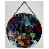 Round Stained Glass Panel with Vineyard Scene