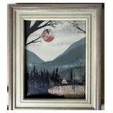 Framed Landscape Print with Cabin Scene