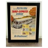 Framed Greyhound Thru-Express Service Advertisemen