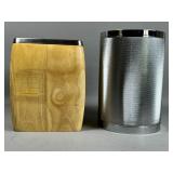 Wood and Metal Wastebasket Set
