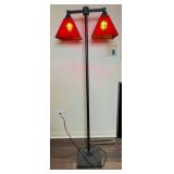 Black Floor Lamp With Dual Stained Glass Shades