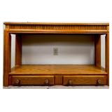 Oak Console Table with Open Shelf and Drawers