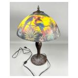 Art Glass Table Lamp with Parrot Motif Shade