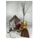 Decorative Items Including Lamp and Vases