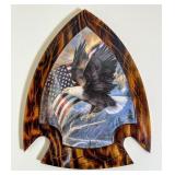 Arrowhead-Shaped Wood Plaque with Eagle and Flag