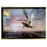 Framed Photograph of Helicopter Over Ship