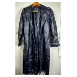 Black Genuine Leather Long Coat, Size M