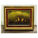 Framed Oil Painting of Sailing Ships