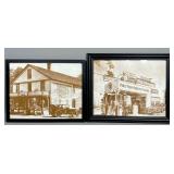 Framed Sepia-Tone Photographs of Historic Scenes