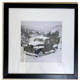 Framed Black-and-White Winter Truck Print