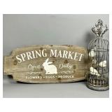 Spring Market Wood Sign and Metal Birdcage