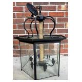 Metal and Glass Lantern-Style Chandelier