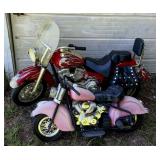 Two Miniature Replica Motorcycles in Red and Pink