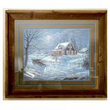 Framed Winter Scene Print With Wooden Frame