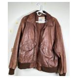 Brown Leather London Club Jacket with Ribbed Trim