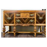Wood Sideboard with Chevron Veneer Design
