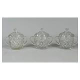 3 Cut Glass Sugar Bowls with Lids