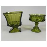 Green Pressed Glass Vase and Compote