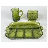 Green Pressed Glass Serving Trio