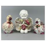 Ceramic Angel With Two Painted Geese