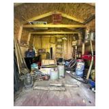 Shed Contents: Lantern, Tools, Ladder, and More