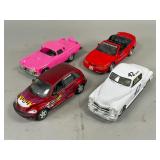 Pink TootsieToy Cadillac and Three Diecast Cars