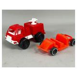 Two Tootsietoys Vehicles: Firetruck and Orange Bas