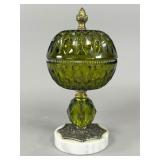 Green Glass Apothecary Jar with Marble Base