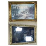Framed Plastic Faux Wood Print and Mirror