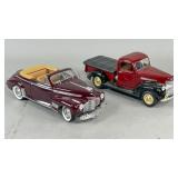 2 Die-Cast Model Cars, Convertible and Pickup Truc
