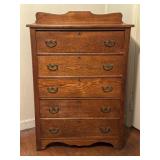 Oak Five-Drawer Dresser with Brass Pulls