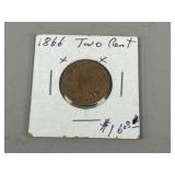 1866 Two-Cent Coin in Cardboard Holder