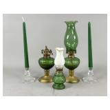 Three Pressed Glass Oil Lamps with Brass Bases