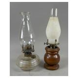 Oil Lamps with Glass and Wood Bases