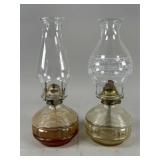Glass Oil Lamps with Etched and Clear Chimneys