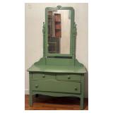 Green Painted Wood Vanity with Mirror