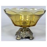 Amber Glass Compote Bowl on Metal Base